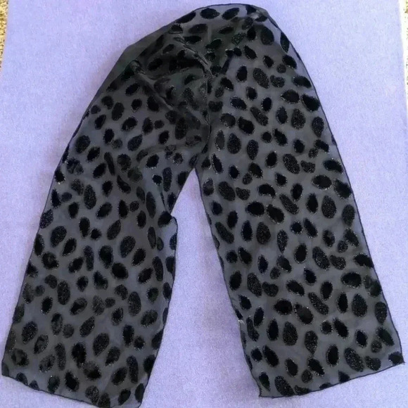 Black Cheetah Print Scarf Sparkle Black velvet on mesh 60 x 9 in - Picture 1 of 5